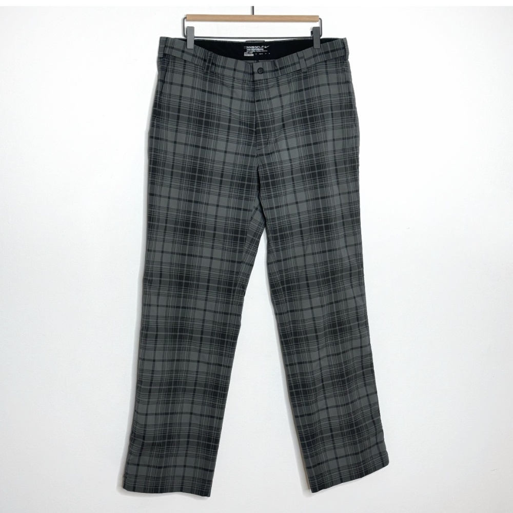 Mens Nike Pants Golf Tour Performance Pants Grey Black Plaid Print Dry- Fit 36 - Picture 3 of 12